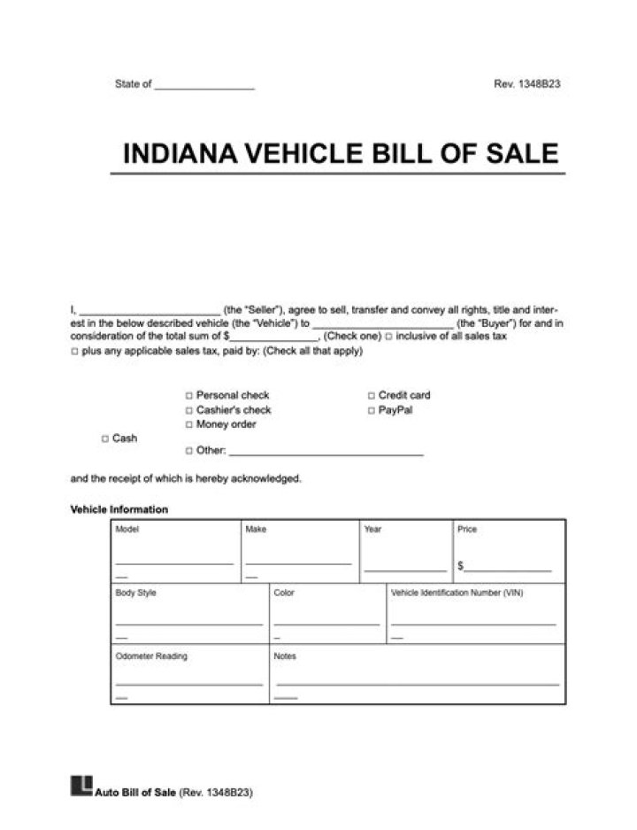 Can you sell a car with a bill of sale in Indiana?