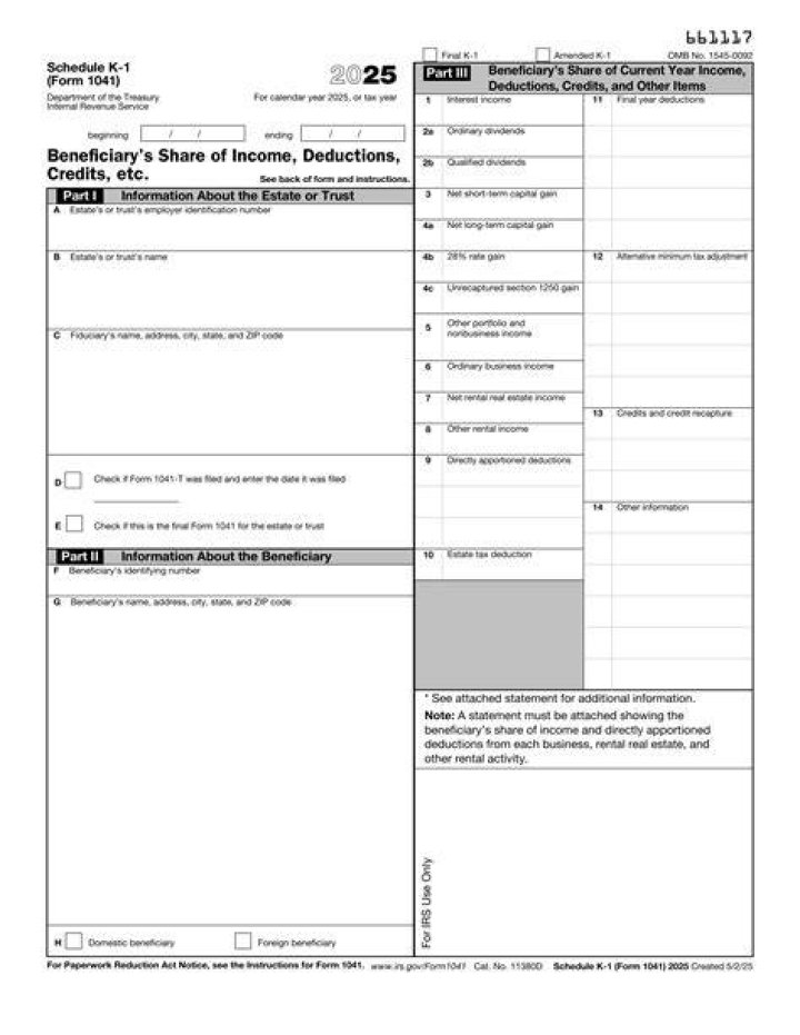 Do you have to attach a copy of your K-1 to a 1041?