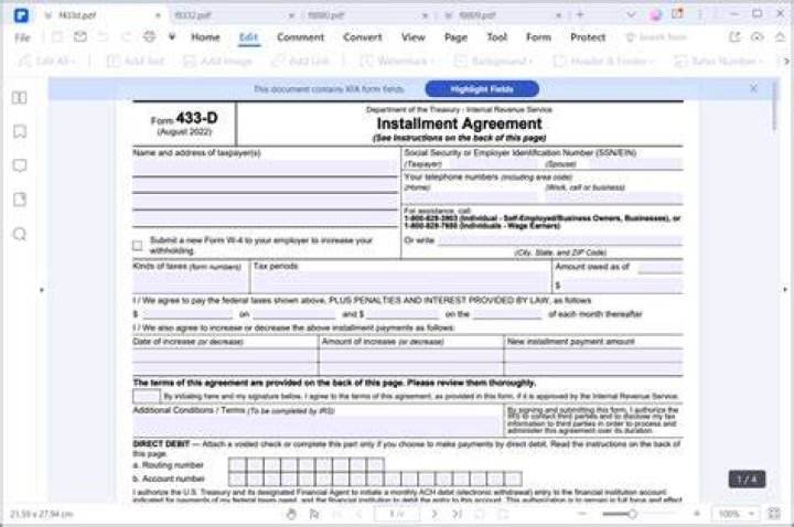 How do I file IRS Form 433-D?