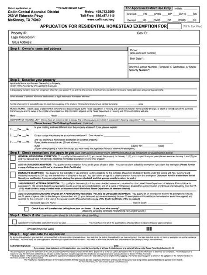 How do I fill out a homestead exemption in Collin County?