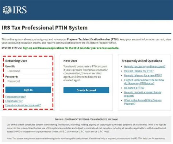How do I log into my PTIN account?