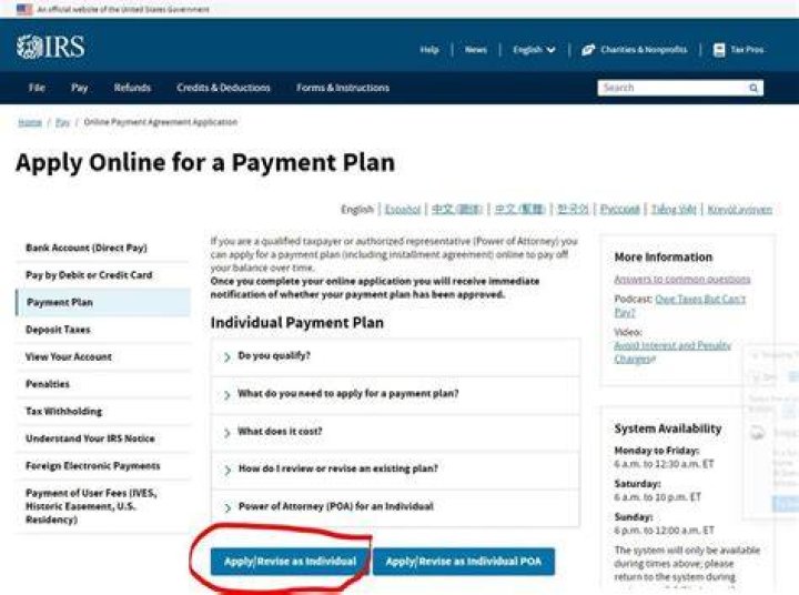 Is there a payment plan for the IRS?