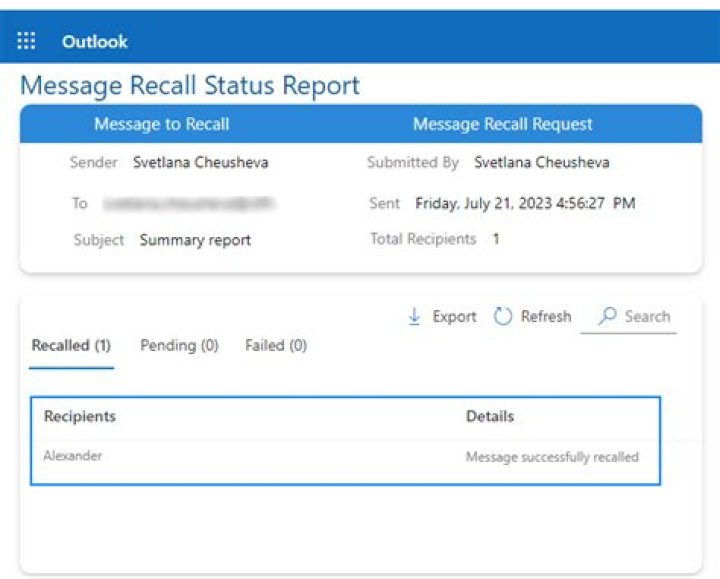 What does it mean if someone recalled an email?