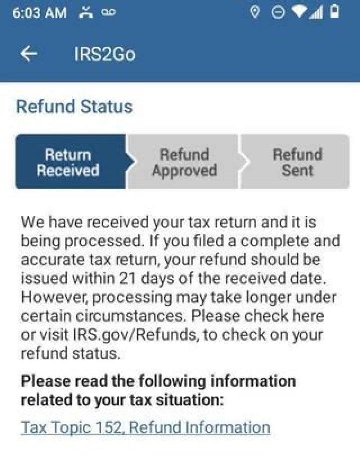 What does it mean when your taxes have been received and being processed?