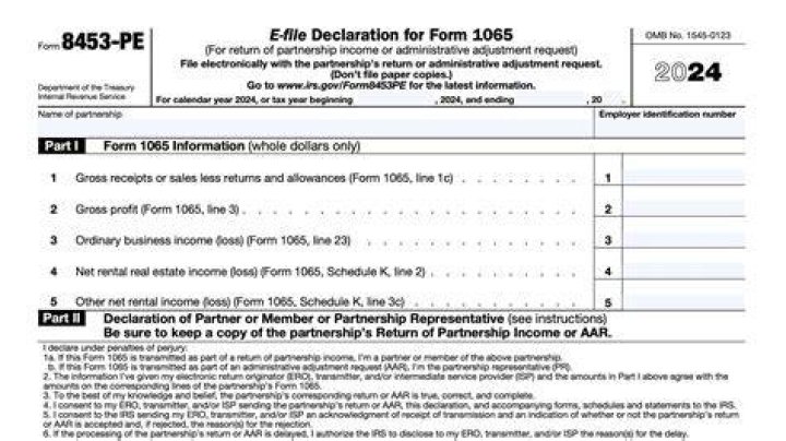 What is a form 8453-PE?