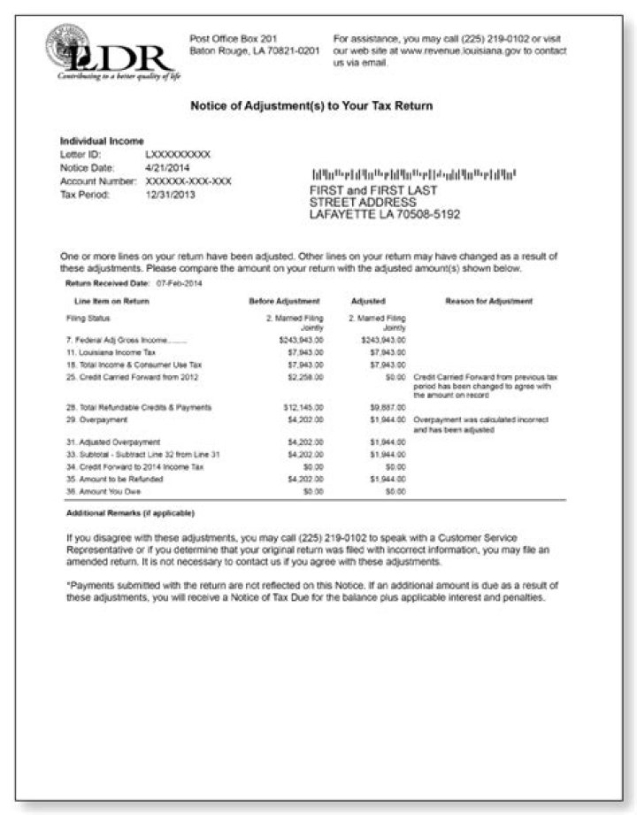 What is a tax adjustment notice?