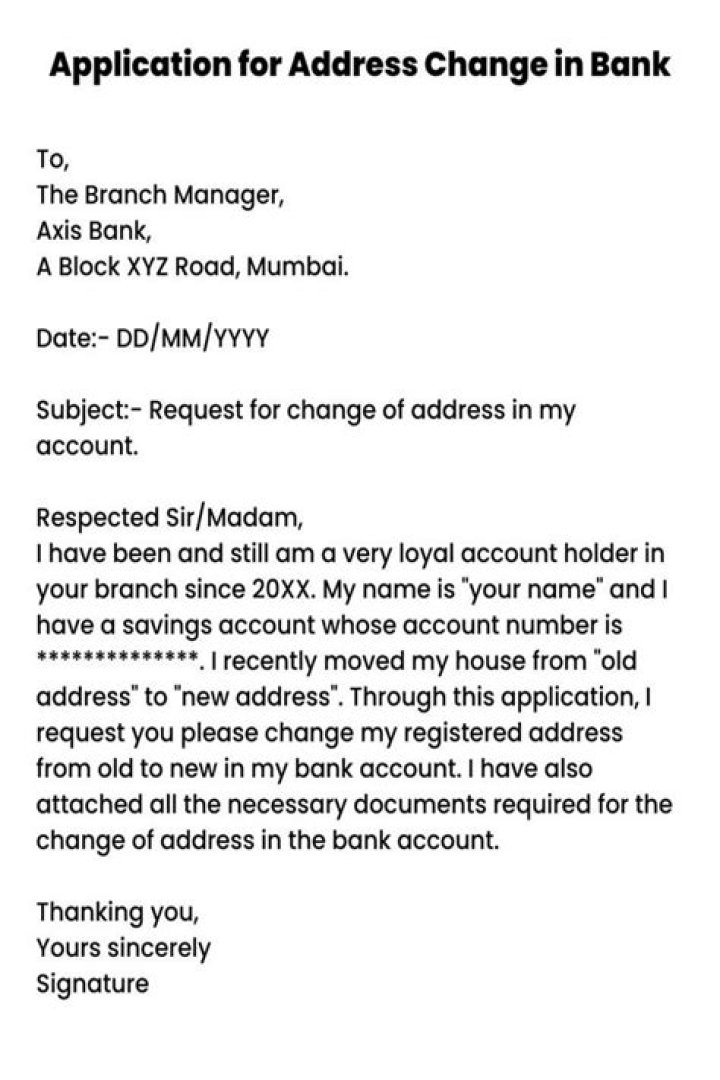 What is the procedure to change address in bank account?