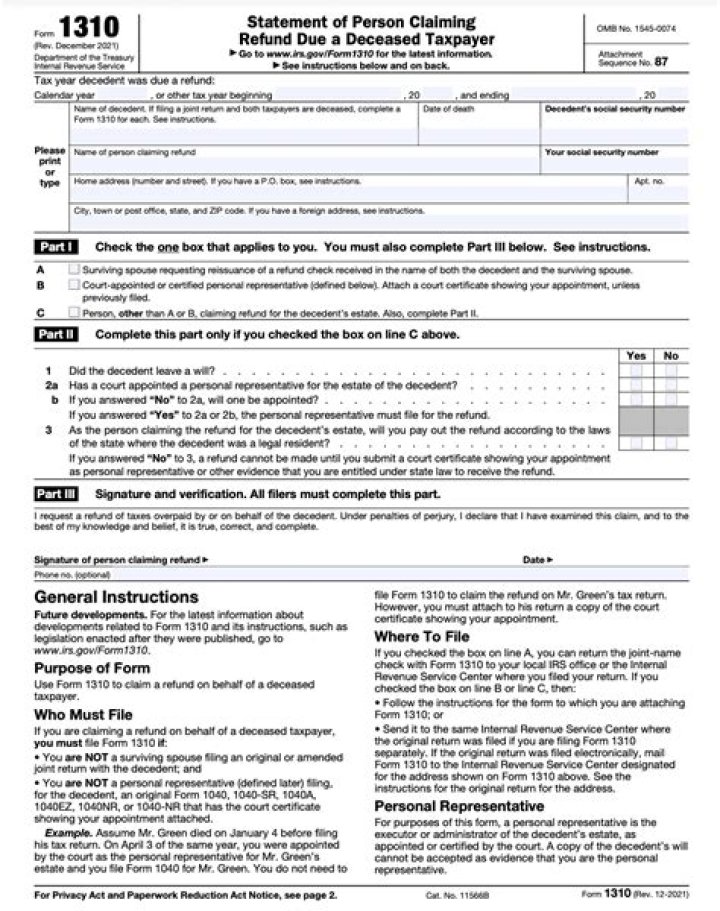 What is the purpose of form 1310?