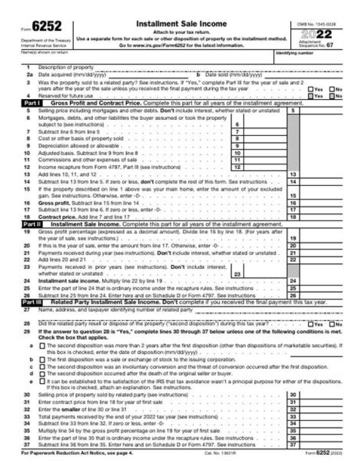 When to use Form 6252, Installment Sale Income?
