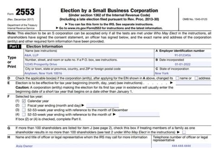 Where does Form 2553 get mailed to?