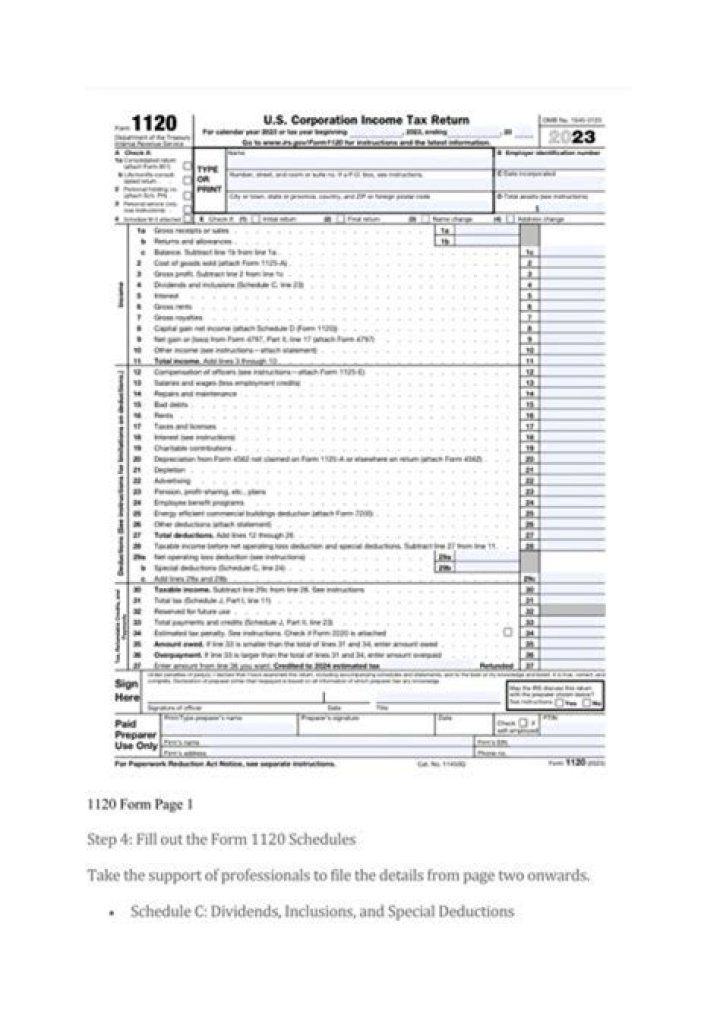 Which Form 1120 Schedule is used to report assets?